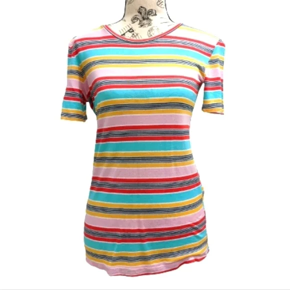Zara women's multicolored striped tee size small - Picture 2 of 7